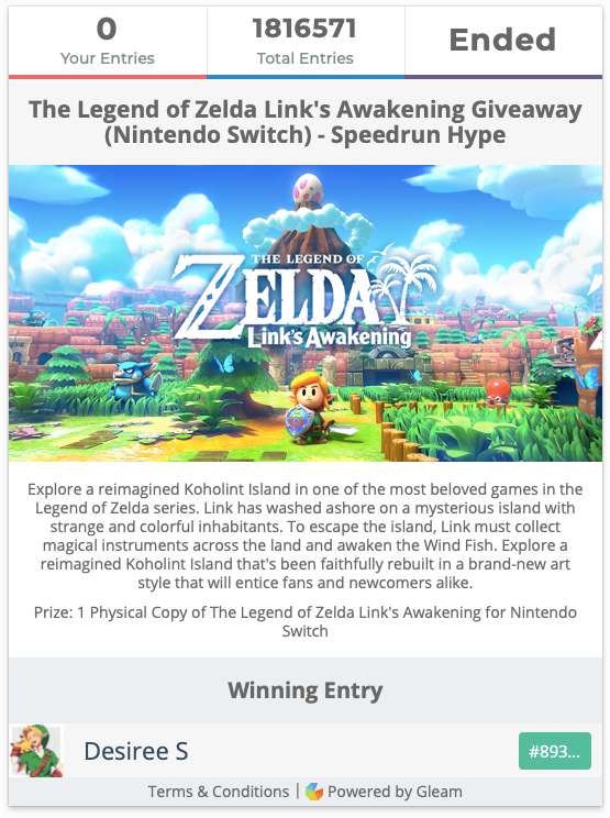 Speedrun Hype's Legend Of Zelda Link's Awakening Giveaway Final Results